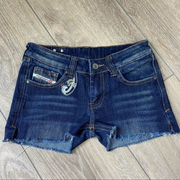 Diesel Embroidered Distressed Jean Shorts - Picture 1 of 10
